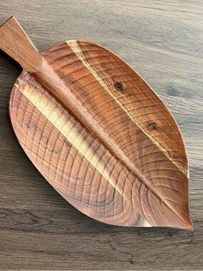 World Market Brown Wood Leaf-Shaped Serving Platter Decor